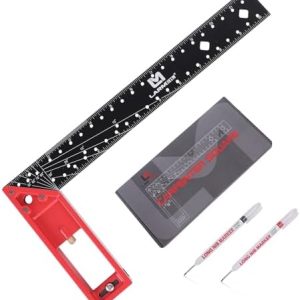 12 Inch Framing Carpenter Square, Woodworking Square Ruler, Try Square Tool, L Square Ruler, Layout Tool, Right Angle Ruler with Retractable Ledge and Scribe Mark Pin
