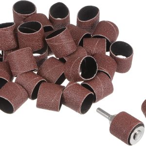 uxcell 50 Pcs 1 Inch Sanding Sleeves Sandpaper Set 80 Grit with 2 Pcs 0.79 Inch Drum Mandrels for Rotary Tools